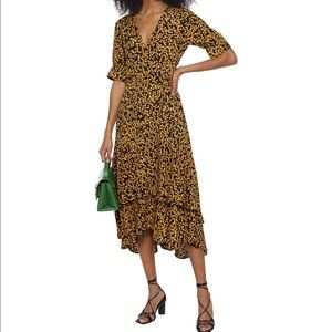 Ganni Black and Mustard Floral Midi Dress